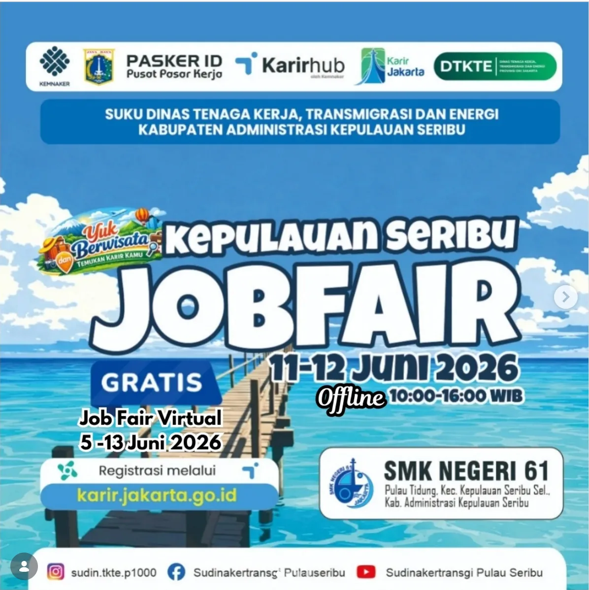 Job Fair Kabupaten Situbondo 2026 (Suku Dinas TKTE Wilayah Kepulauan Seribu) : 10-11 Juni 2026